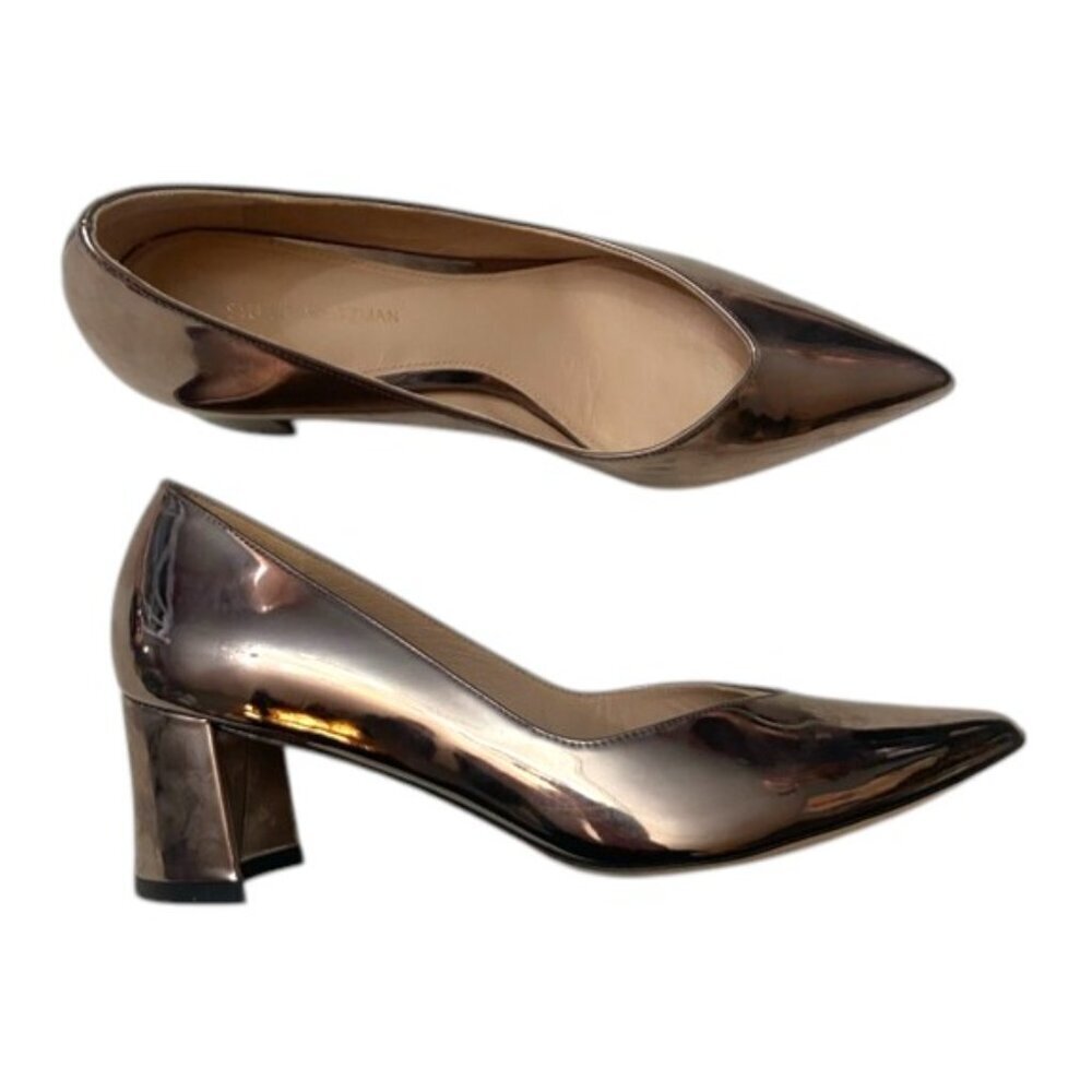Stuart Weitzman Metallic Silver Flared Heel Pump Size 6M